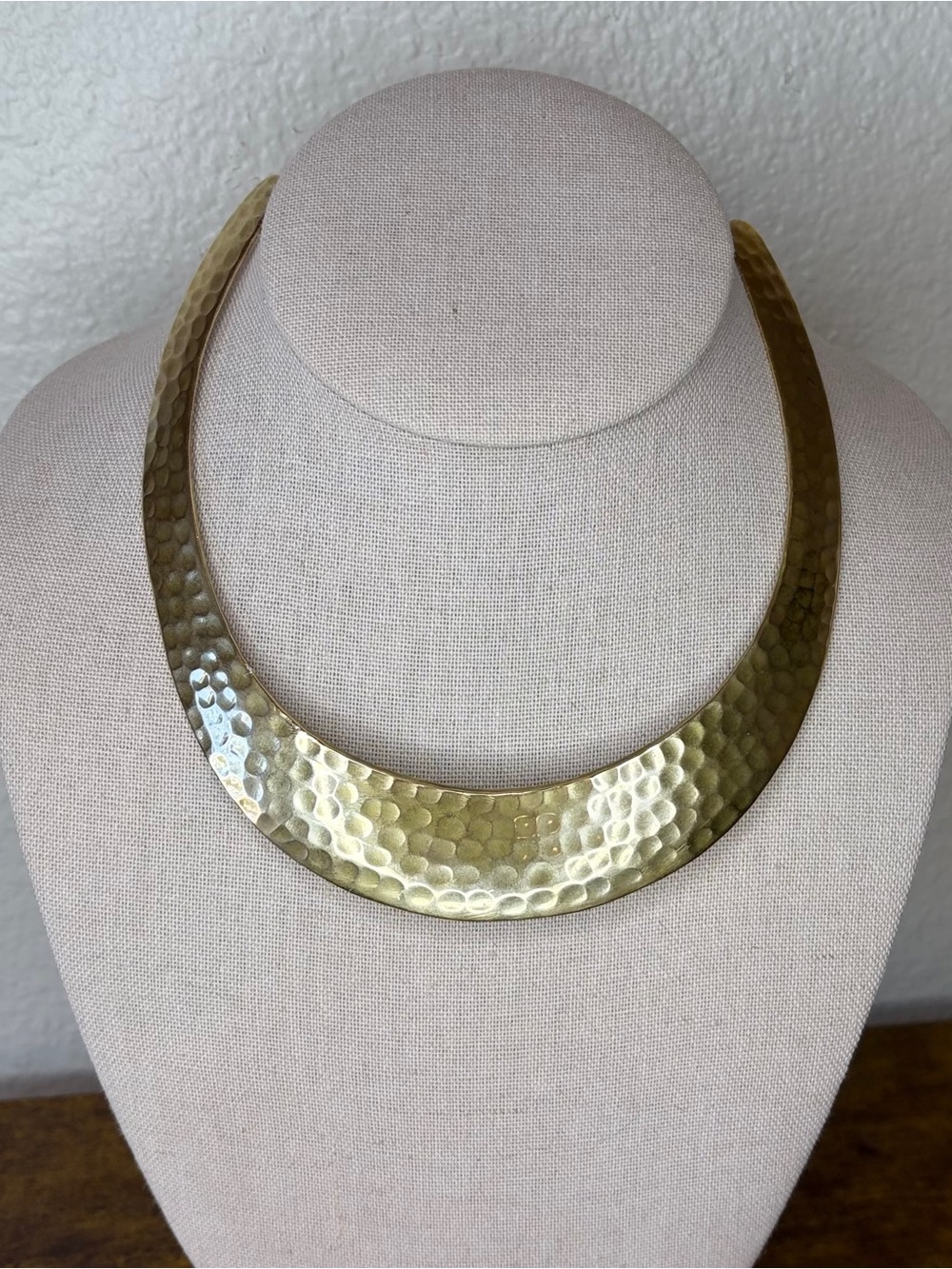 Hammered Brass Crescent Collar Statement Necklace